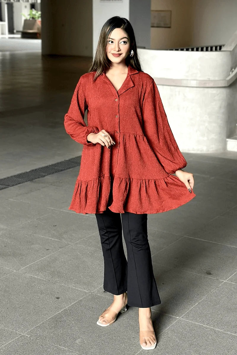 Showstopper Brick Ruffle Loose Fitted Tops 0525 000412