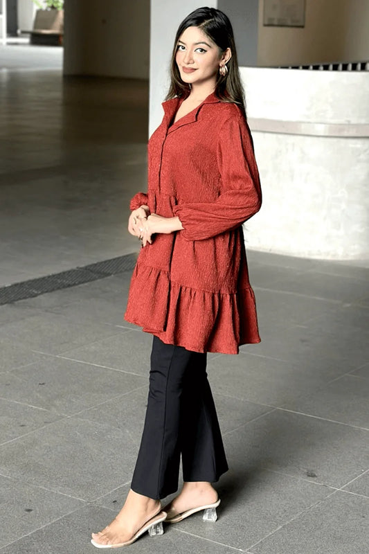 Showstopper Brick Ruffle Loose Fitted Tops 0525 000412