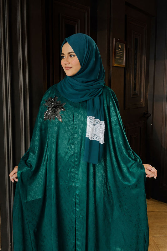 Emerald Jacquard Pocket sleeve Abaya + Hijab (Combo) 1225 000461