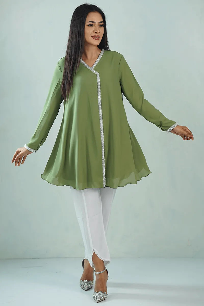 Showstopper Moss Charm Draped Tunic Kurti 1224 000346