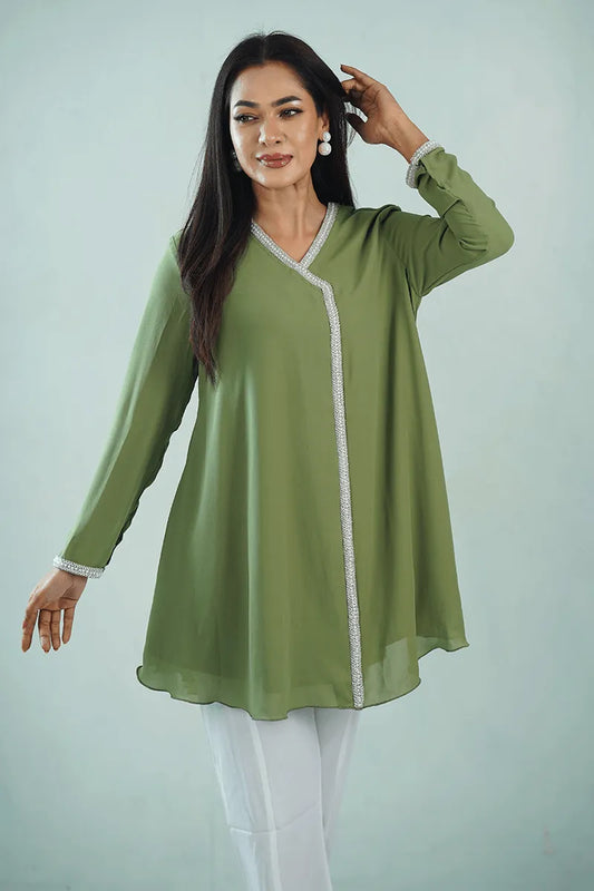 Showstopper Moss Charm Draped Tunic Kurti 1224 000346