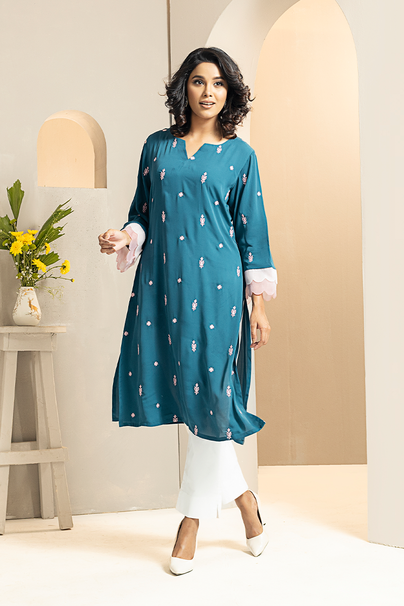 Showstopper Sea Blue Cherry Georgette Kurti Women 1223 000290