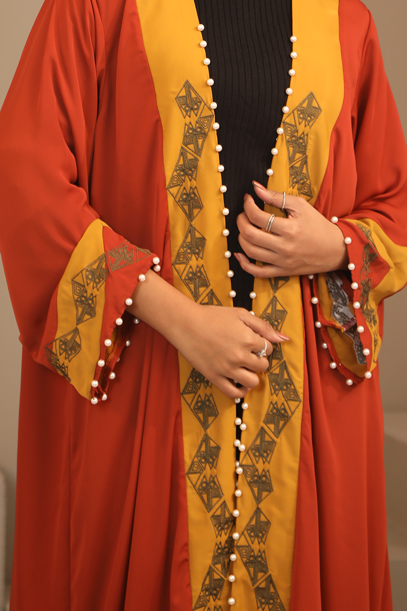 Hiba Golden Gate Orange Solid Fabric Abaya Women 0224 000261 - showstopperbd.com