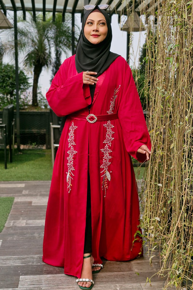 Hiba Maroon Red Cherry Georgette Abaya Women 0224 000263