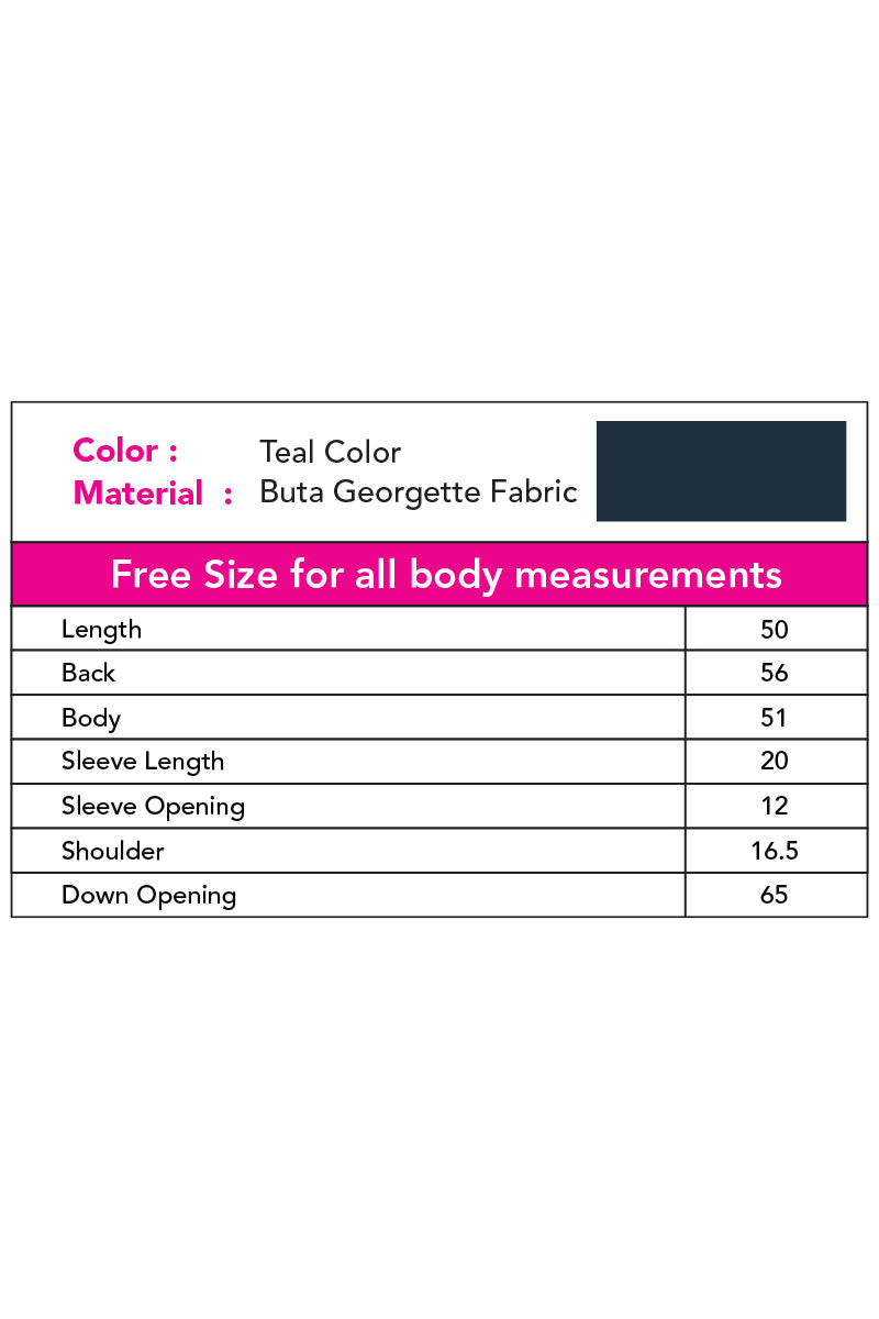 Hiba Teal color Buta Georgette Fabric Abaya Women 0823 000226 - showstopperbd.com