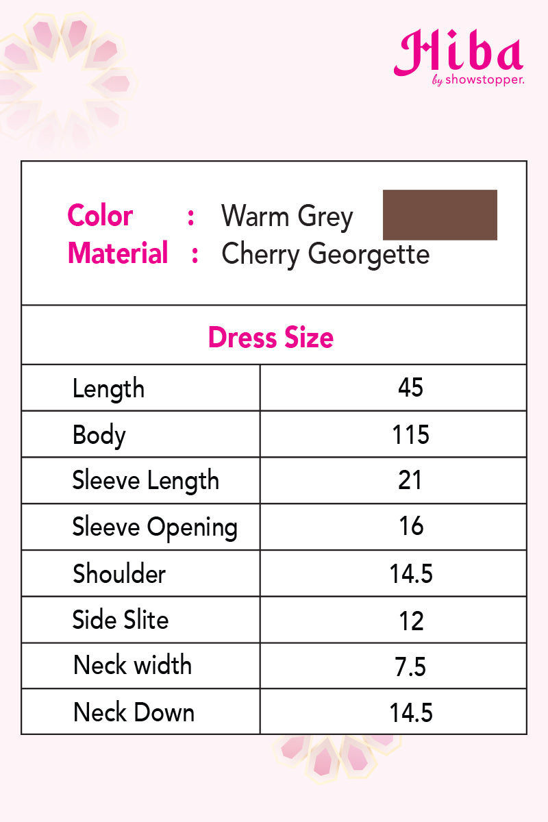 Hiba Warm Grey Cherry Georgette Abaya Women 0223 000152 - showstopperbd.com