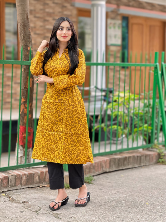 Showstopper Masterd Yellow Cotton Kurti Women 1123 000242