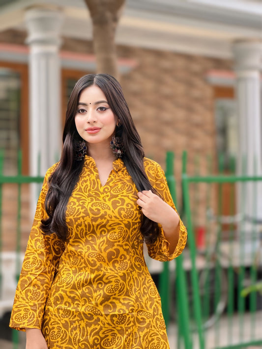 Showstopper Masterd Yellow Cotton Kurti Women 1123 000242