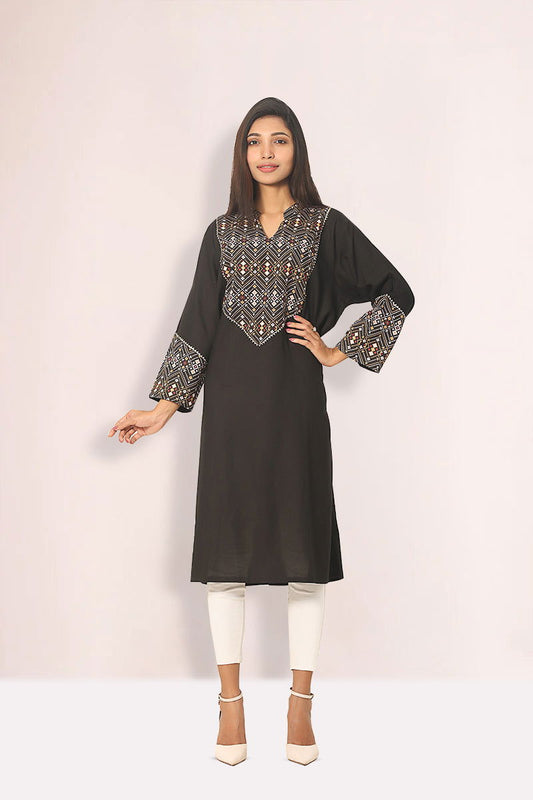 Showstopper Black Straight Cotton Kurti 0723 000166 - showstopperbd.com