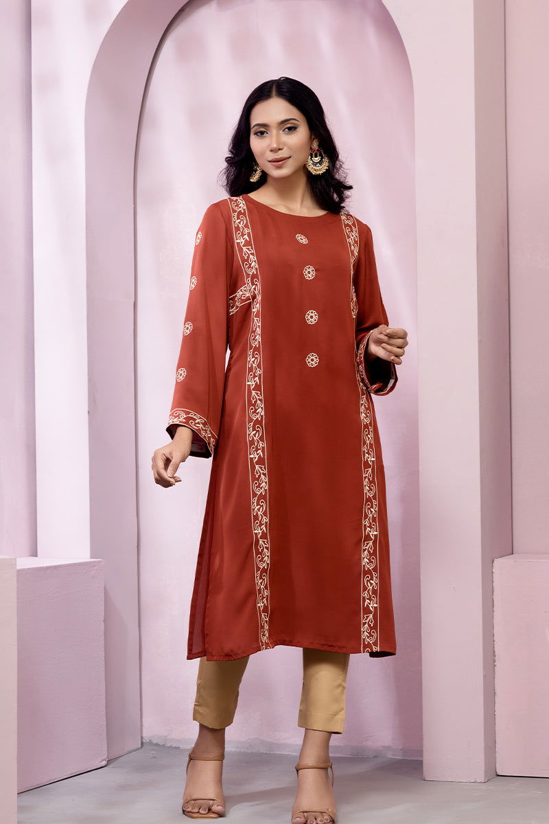 Showstopper Brick Red Cherry Georgette Kurti Women 1222 000072 - showstopperbd.com