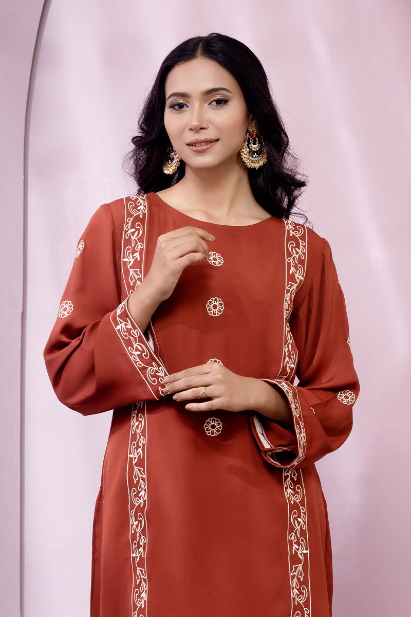 Showstopper Brick Red Cherry Georgette Kurti Women 1222 000072 - showstopperbd.com