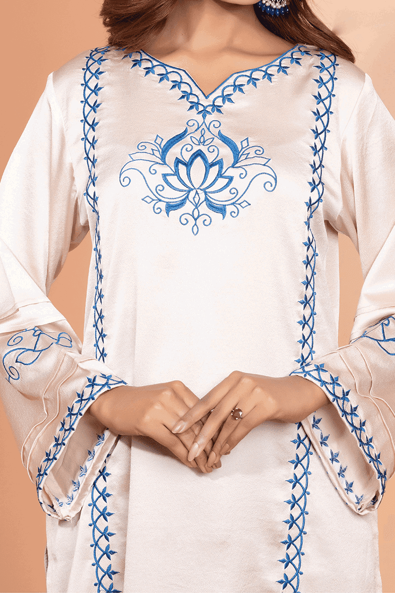 Showstopper Cream Crepe Silk Kurti Women M19 - showstopperbd.com