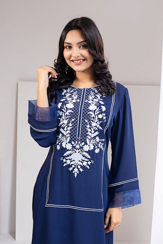 Showstopper Dark Navy Blue Cherry Georgette Kurti Women 1222 000092 - showstopperbd.com