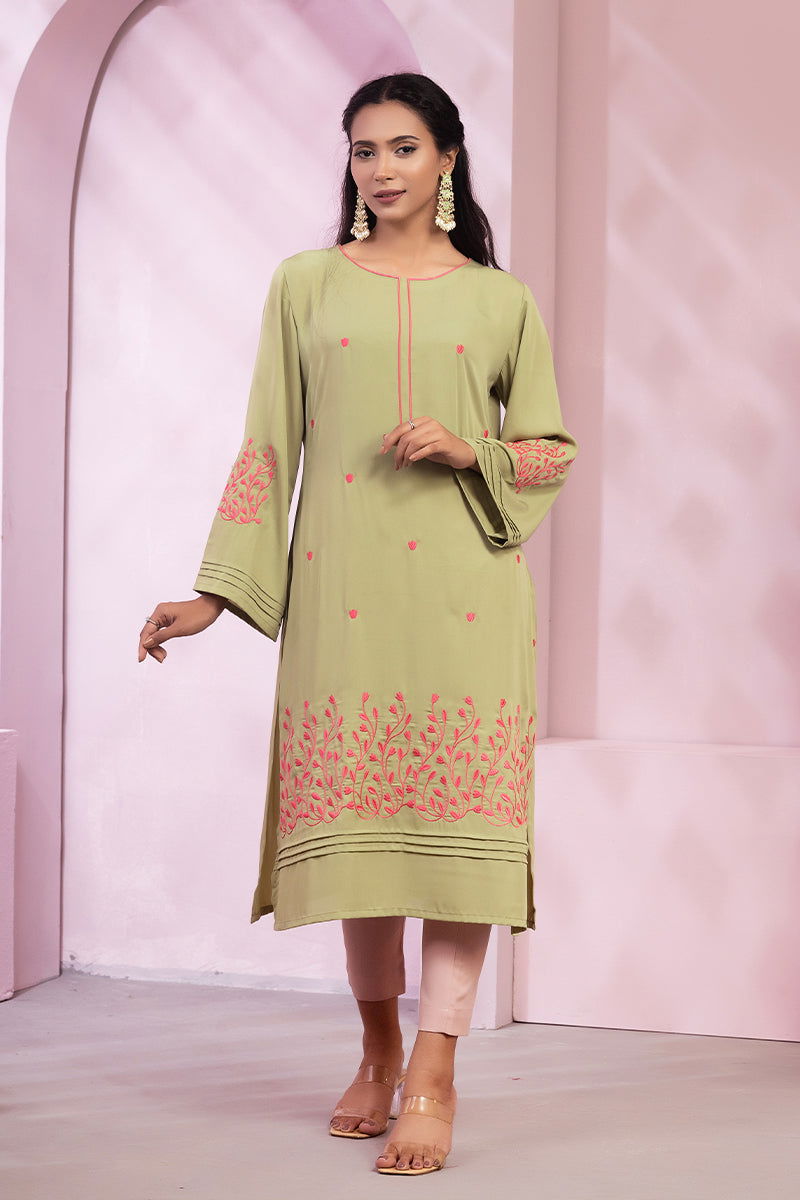 Showstopper Light Green Cherry Georgette Kurti Women 0123 000112 - showstopperbd.com