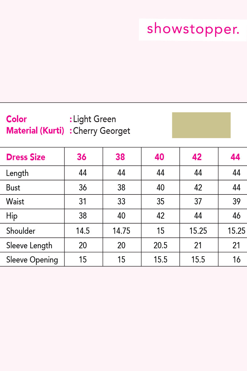 Showstopper Light Green Cherry Georgette Kurti Women 0123 000112 - showstopperbd.com