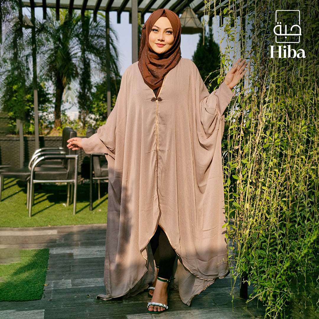 Hiba Beige Shade Crepe Chiffon Fabric Abaya Women 0823 000224