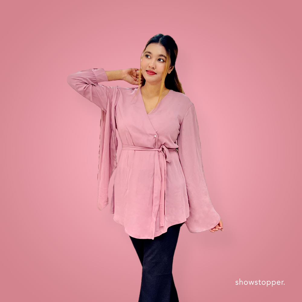 Showstopper Dusty Pink Cherry Georgette Wrap Tops Women 0724 000330