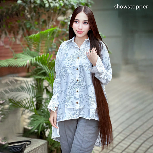 Showstopper White Printed High Low Shirt Woman 1024 000334