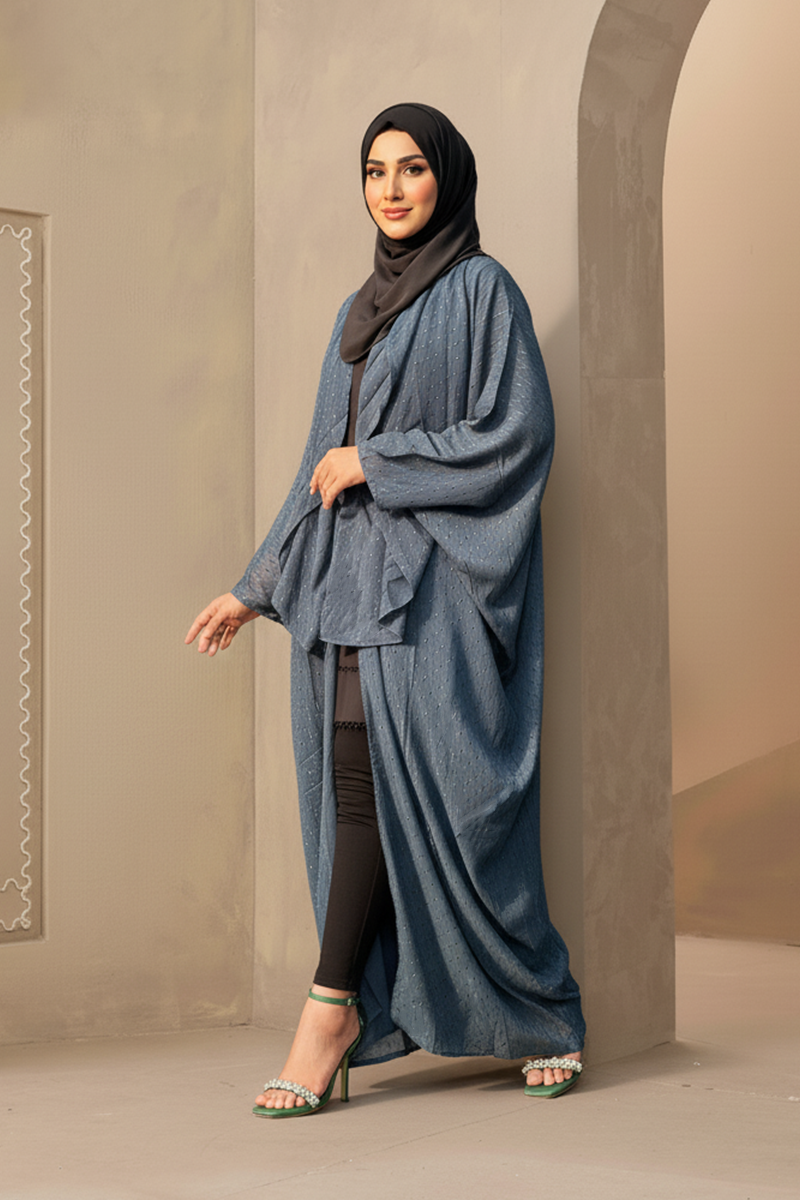 Hiba Teal color Buta Georgette Fabric Abaya Women 0823 000226