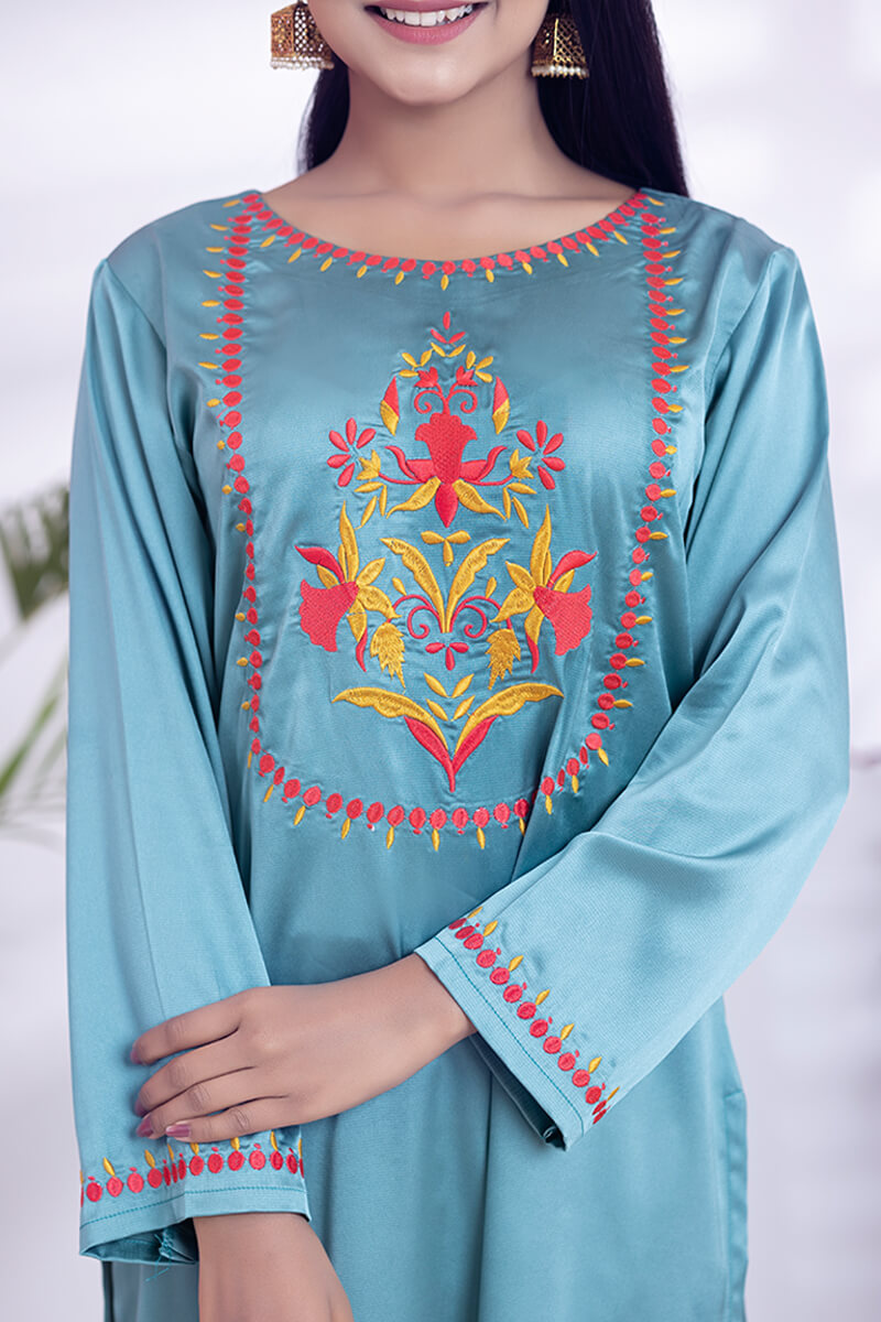 Showstopper Turquoise Crepe Silk Kurti Women M15