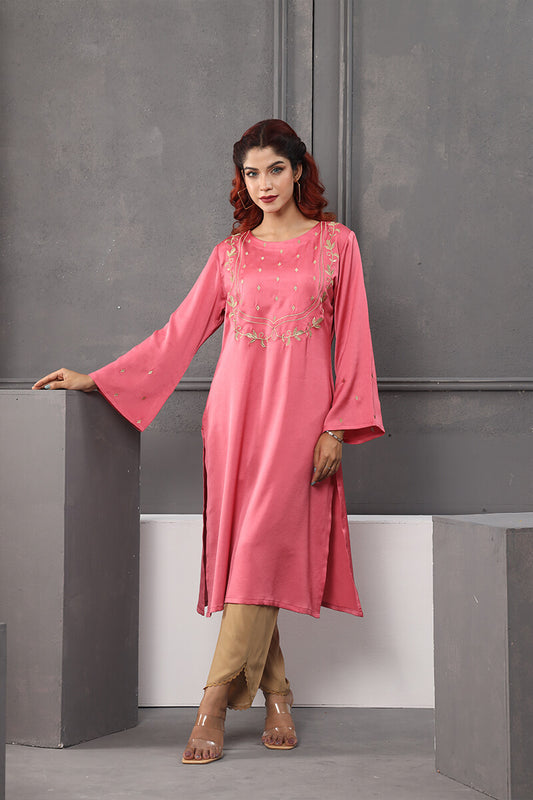 Showstopper Pink Crepe Silk Kurti Women J13
