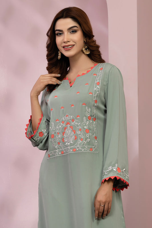 Showstopper Pastel Green Cherry Georgette Kurti Women 0223 000130