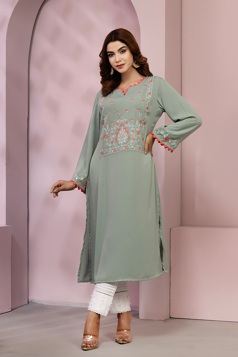 Showstopper Pastel Green Cherry Georgette Kurti Women 0223 000130