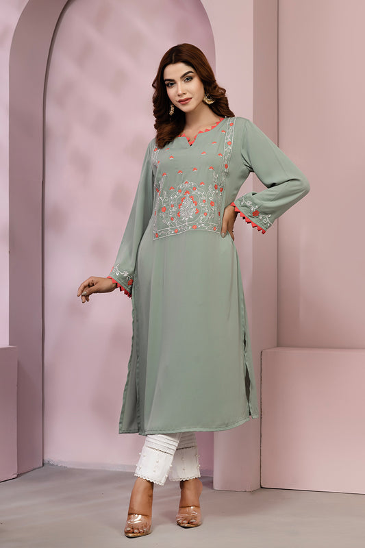 Showstopper Pastel Green Cherry Georgette Kurti Women 0223 000130