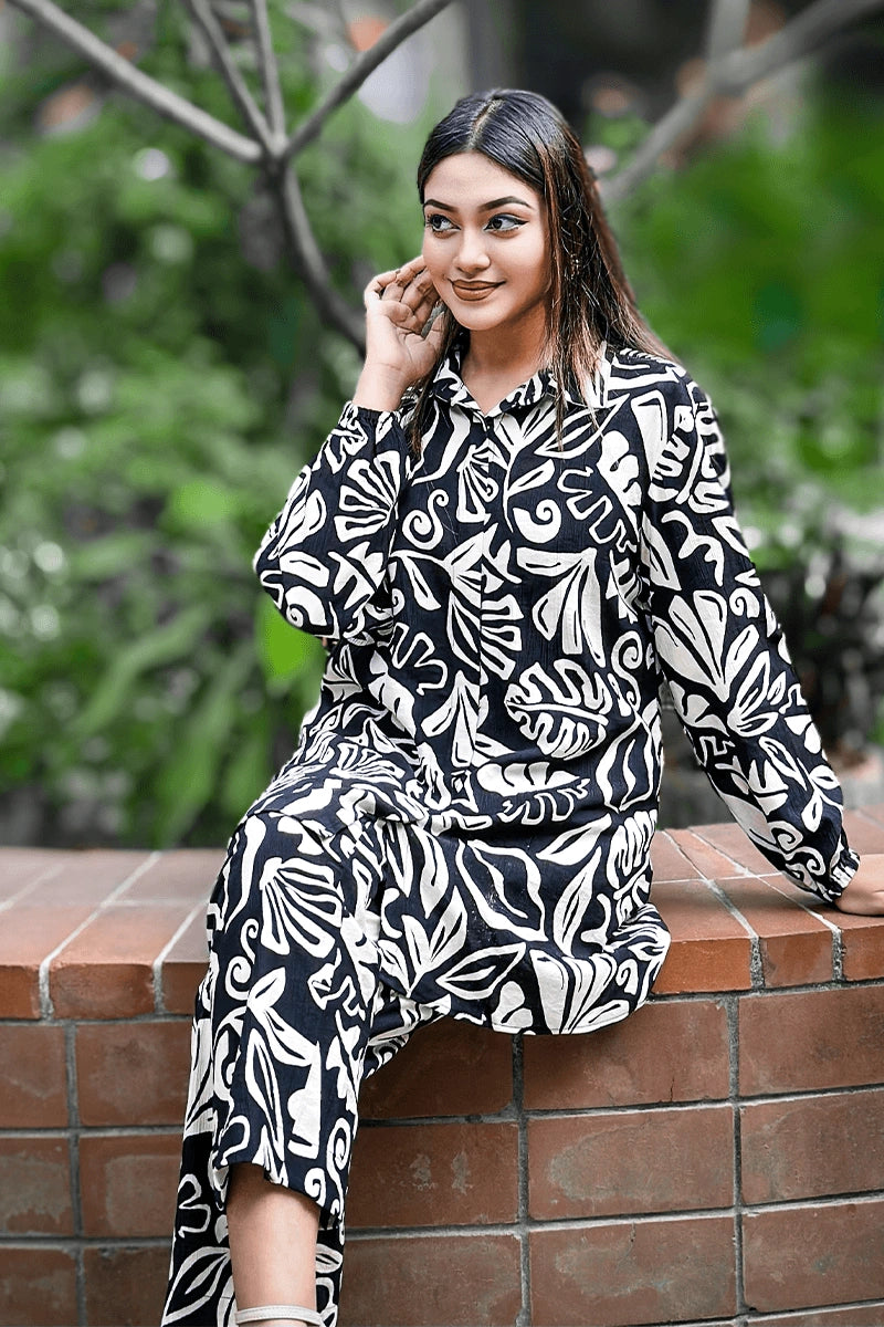 Showstopper Noir Leaf Loose Fitted Co-ord Set 1224 000367