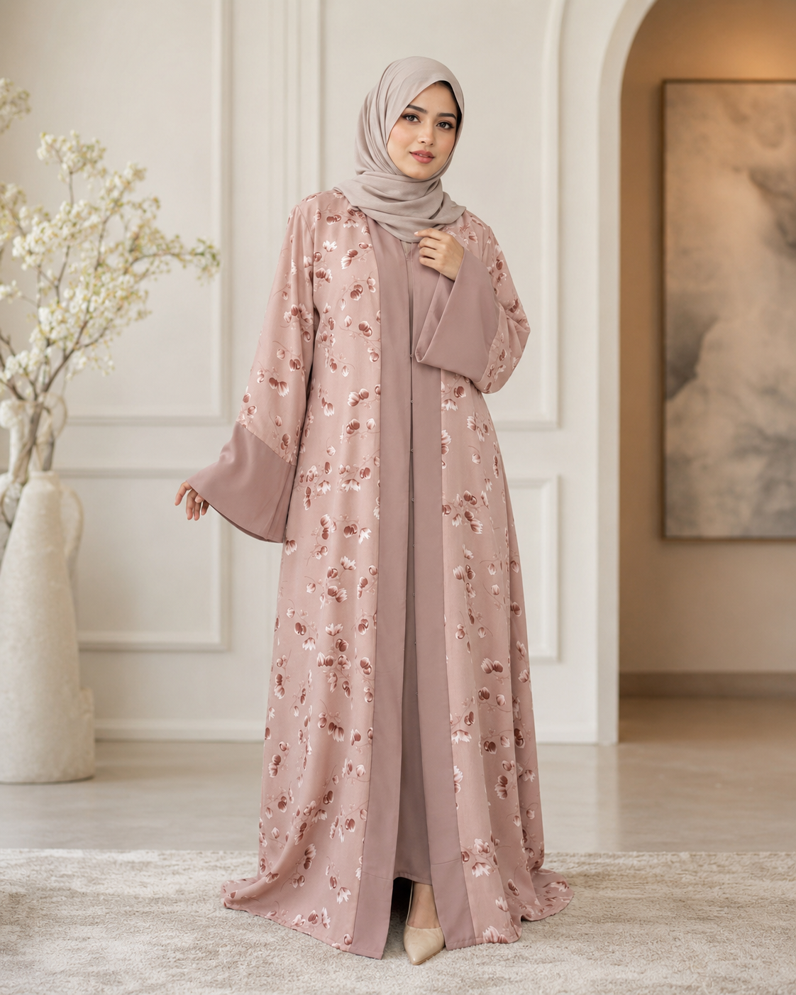 Hiba Cinnamon Flora Abaya With Inner 0826 000583