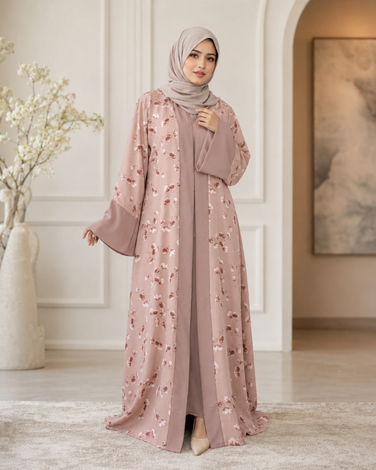 Hiba Cinnamon Flora Abaya With Inner 0826 000583