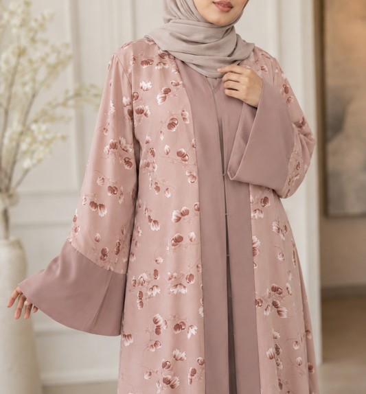 Hiba Cinnamon Flora Abaya With Inner 0826 000583