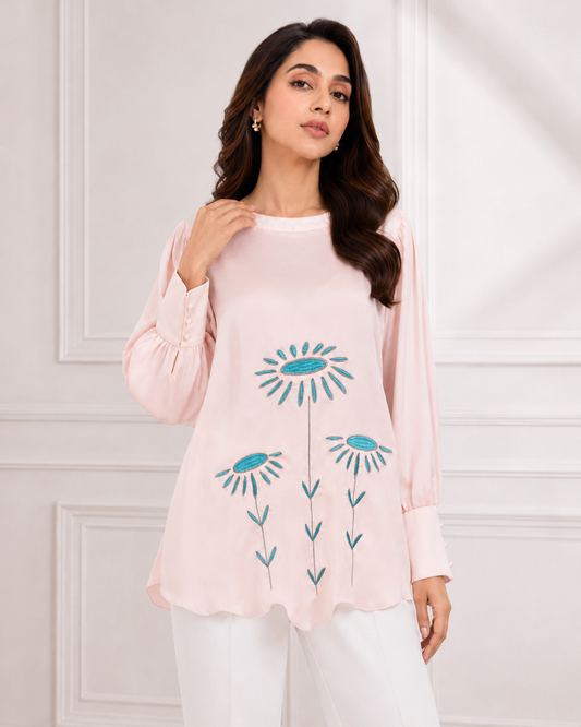 Showstopper Baby Pink Crepe Silk Top Women 003