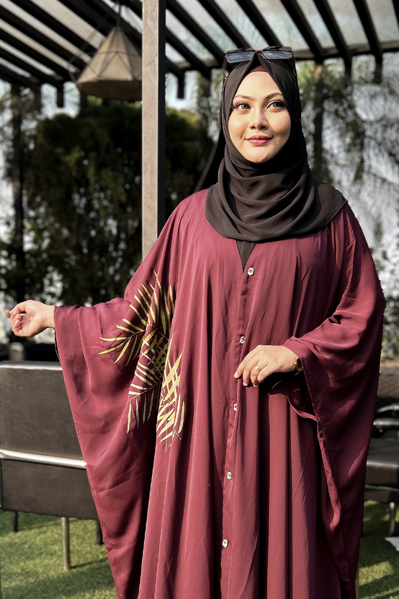 Hiba Deep Maroon Cherry Georgette Abaya Women 0224 000254