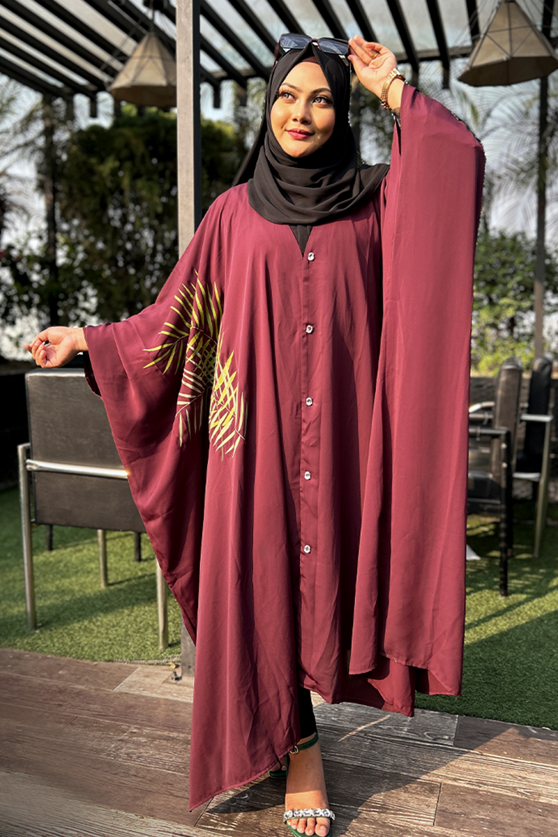 Hiba Deep Maroon Cherry Georgette Abaya Women 0224 000254