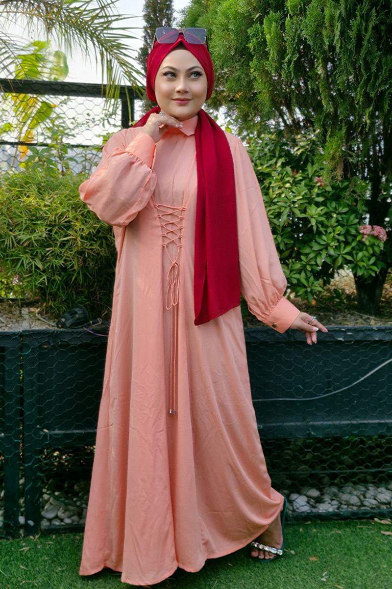 Hiba Light apricot Cherry Georgette Abaya Women 1223 000286