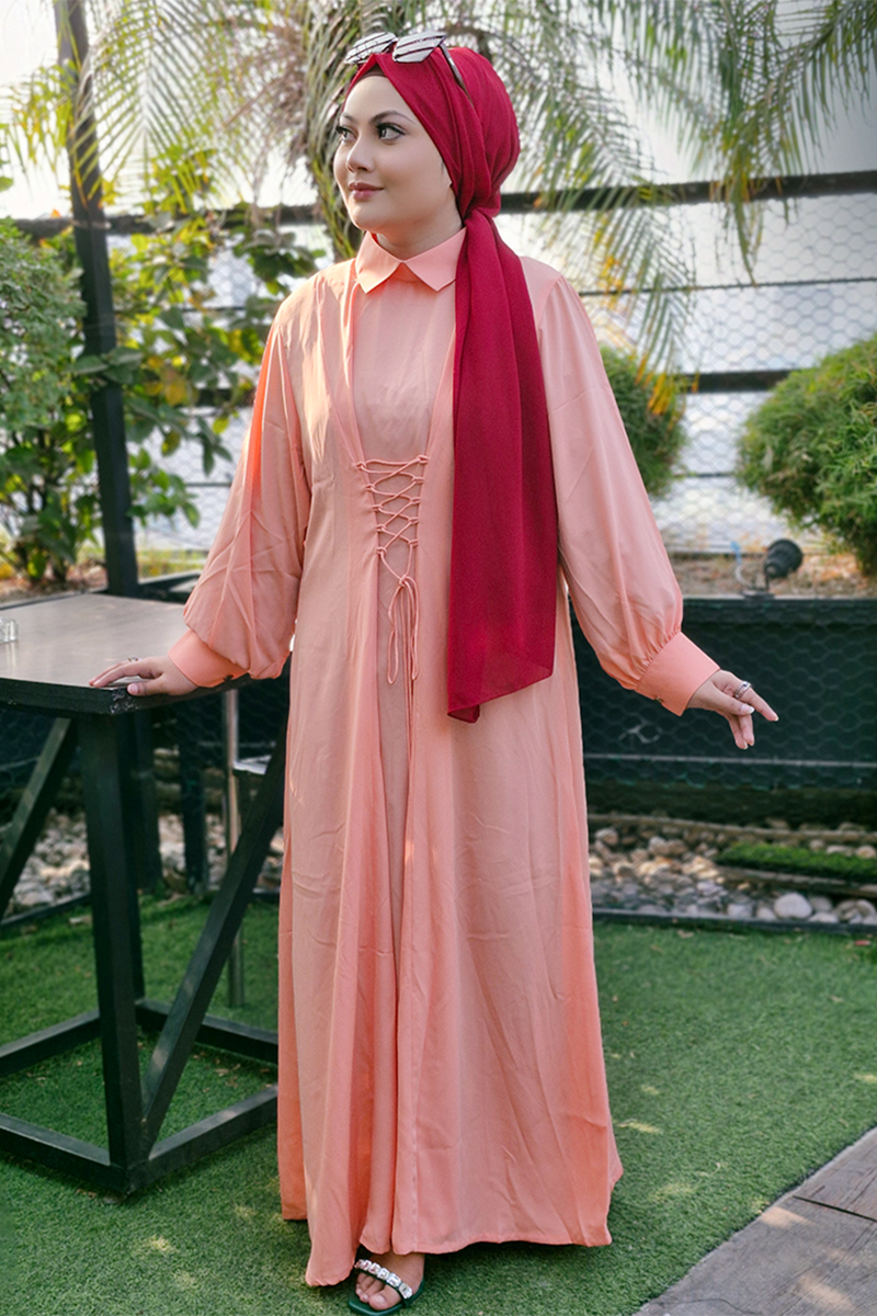 Hiba Light apricot Cherry Georgette Abaya Women 1223 000286