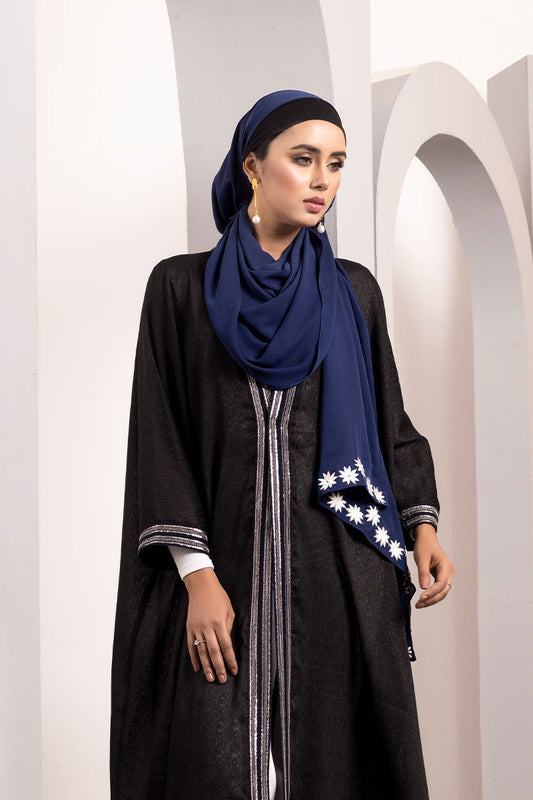 Hiba Black Shimmer Georgette Abaya Women 0223 000146 - showstopperbd.com