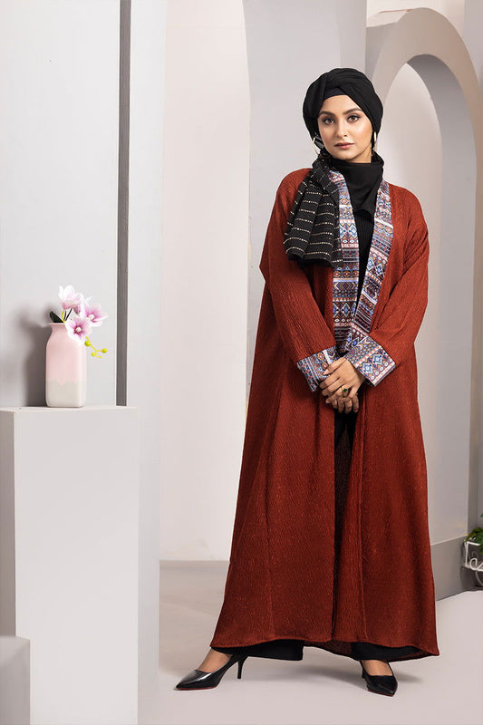 Hiba Brick Red Crinkle Fabric Abaya Women 0223 000144 - showstopperbd.com