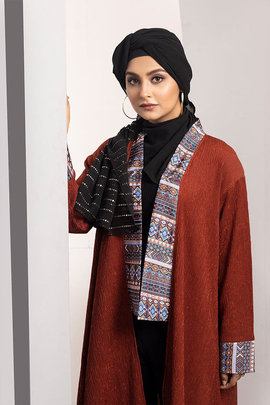 Hiba Brick Red Crinkle Fabric Abaya Women 0223 000144 - showstopperbd.com