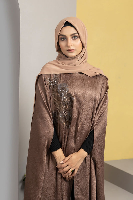 Hiba Coffee Shimmer Georgette Abaya Women 0223 000145 - showstopperbd.com