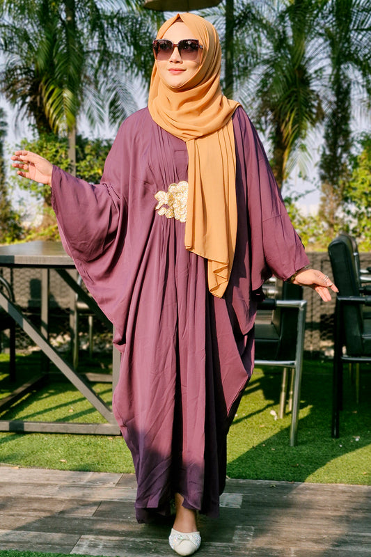 Hiba Dark Mauve Cherry Georgette Abaya Women  0723 000205