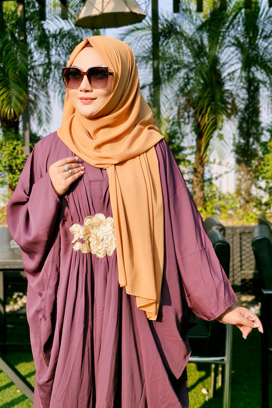 Hiba Dark Mauve Cherry Georgette Abaya Women  0723 000205