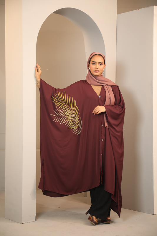 Hiba Deep Maroon Cherry Georgette Abaya Women 0224 000254 - showstopperbd.com