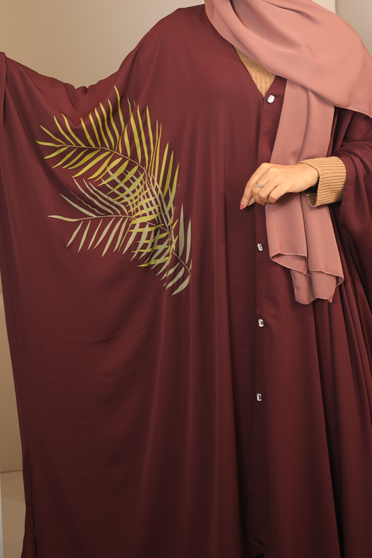 Hiba Deep Maroon Cherry Georgette Abaya Women 0224 000254 - showstopperbd.com