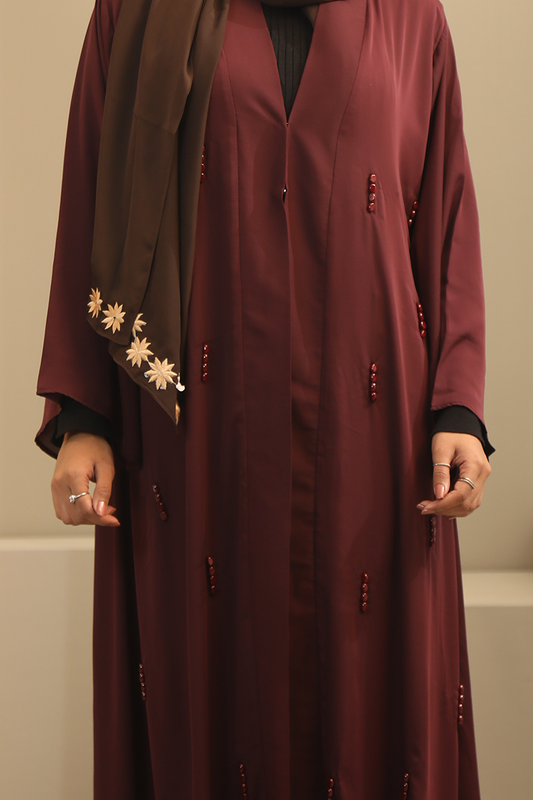 Hiba Deep Maroon Cherry Georgette Abaya Women 0224 000255 - showstopperbd.com