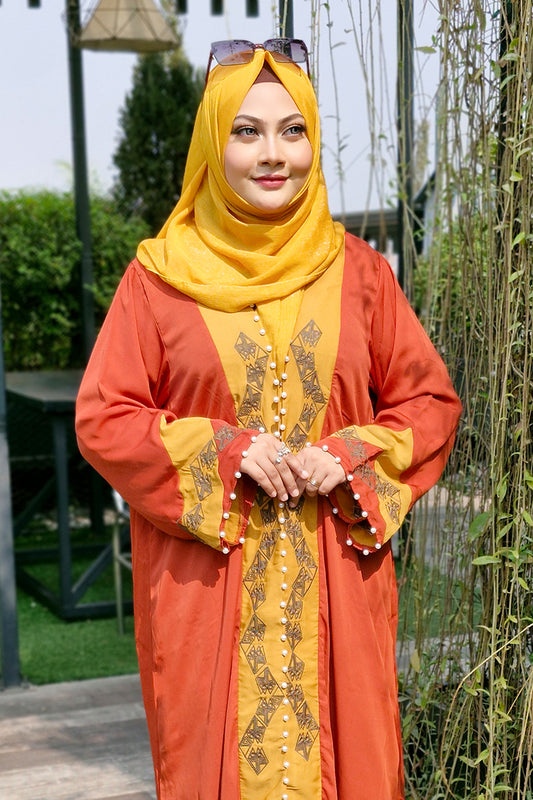 Hiba Golden Gate Orange Solid Fabric Abaya Women 0224 000261
