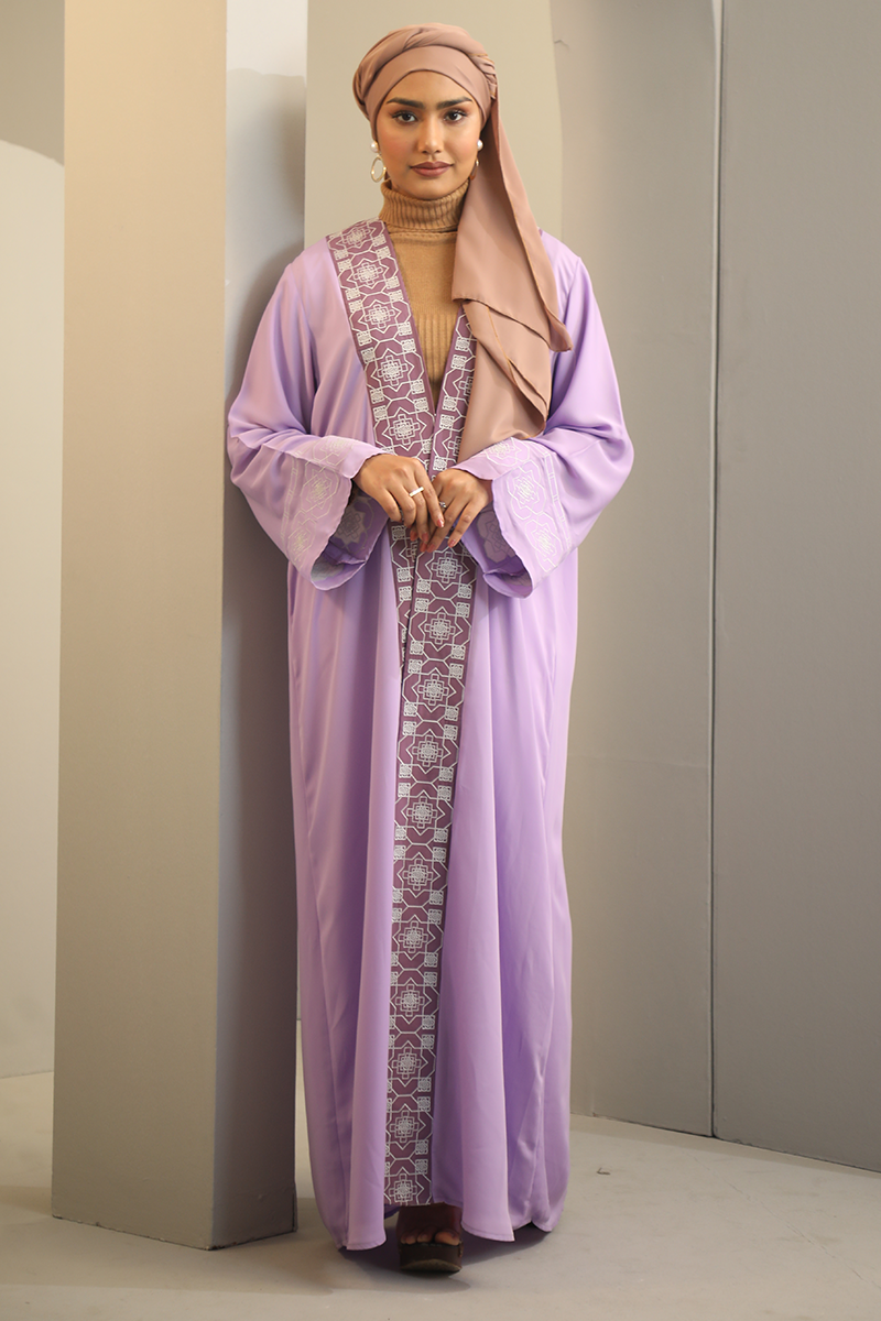 Hiba Lavender Cherry Georgette Abaya Women 0224 000264 - showstopperbd.com