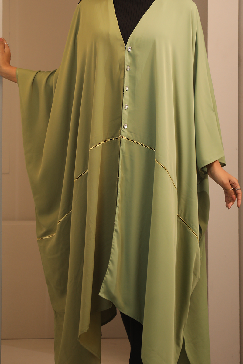 Hiba Light Olive Cherry Georgette Abaya Women 0224 000249 - showstopperbd.com