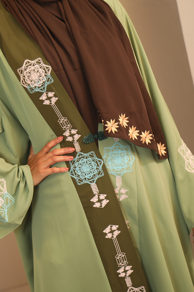 Hiba Light Olive Solid Fabric Abaya Women 0224 000259 - showstopperbd.com